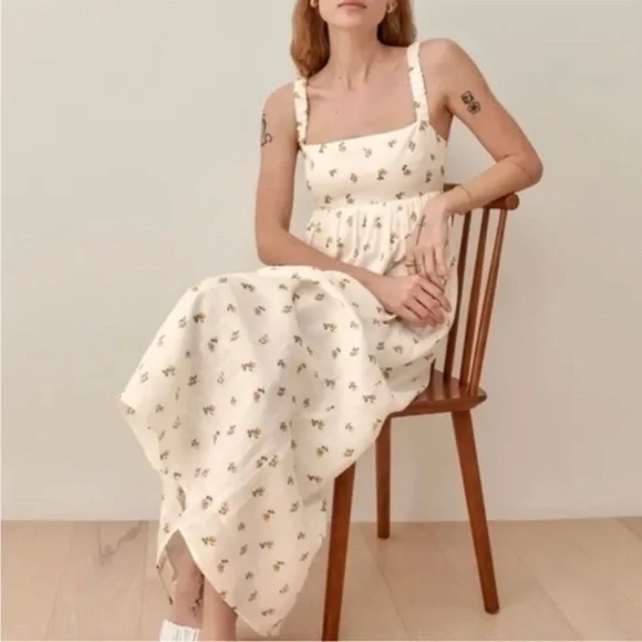 Reformation Tana Linen Floral Maxi Dress in Rosebud
